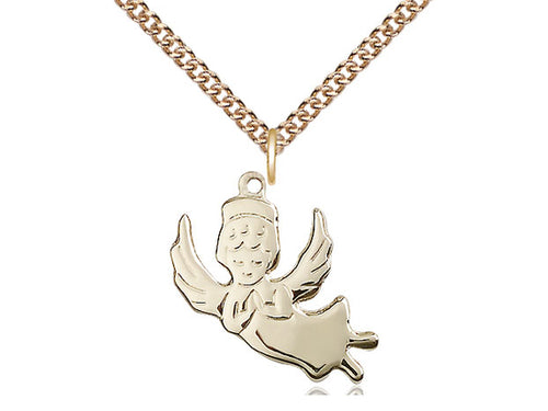 14kt Gold Filled Angel Medal on a Gold Filled Heavy Curb Chain