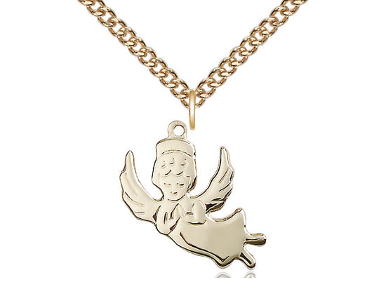 Colgante de ángel lleno de oro de 14kt en una cadena llena de oro