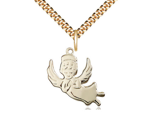 14kt Gold Filled Angel Medal on a Gold Filled Heavy Curb Chain