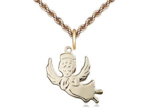 14kt Gold Filled Angel Medal on a Gold Filled Heavy Curb Chain