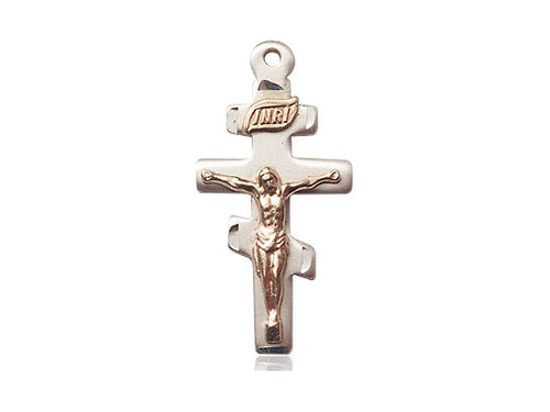 Colgante de crucifijo griego GF/SS en una cadena de plata esterlina