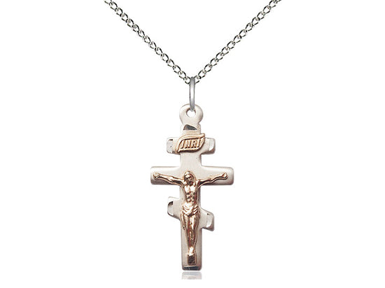Colgante de crucifijo griego GF/SS en una cadena de plata esterlina