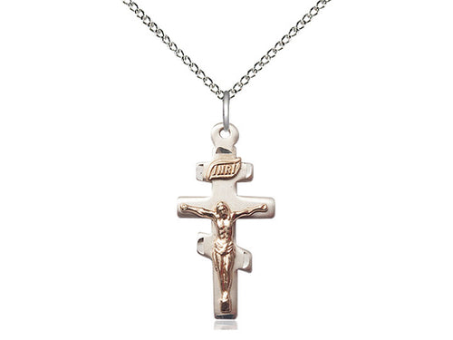 Colgante de crucifijo griego GF/SS en una cadena de plata esterlina