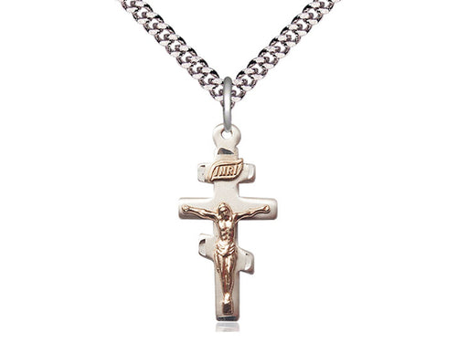Colgante de crucifijo griego GF/SS en una cadena de plata esterlina