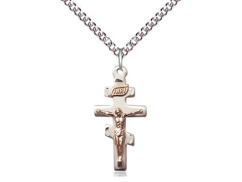 Colgante de crucifijo griego GF/SS en una cadena de plata esterlina