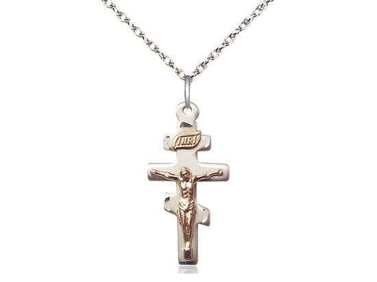 Colgante de crucifijo griego GF/SS en una cadena de plata esterlina