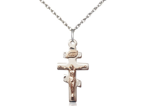 Colgante de crucifijo griego GF/SS en una cadena de plata esterlina