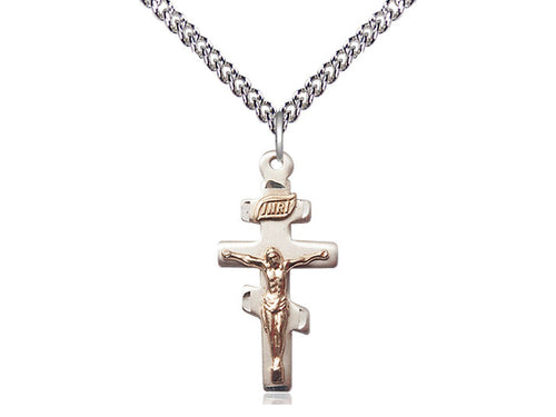 Colgante de crucifijo griego GF/SS en una cadena de plata esterlina