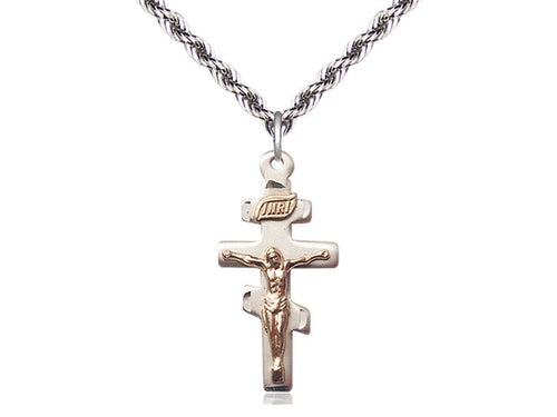 Colgante de crucifijo griego GF/SS en una cadena de plata esterlina