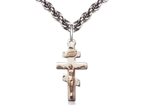 Colgante de crucifijo griego GF/SS en una cadena de plata esterlina