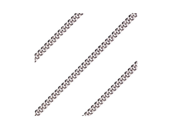 24-inch rhodium curb chain with 2.9mm thickness, featuring classic curb links on display card, made in USA.
