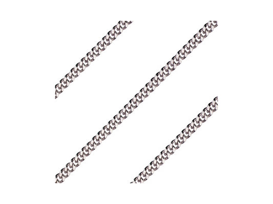 24-inch rhodium curb chain with 2.9mm thickness, featuring classic curb links on display card, made in USA.