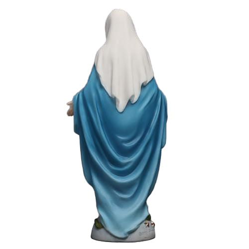 6 1/8" Our Lady of Grace statue showing hand-painted blue robe and white veil from detailed back view
