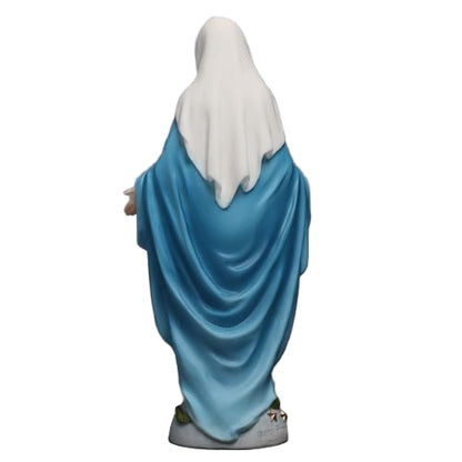 6 1/8" Our Lady of Grace statue showing hand-painted blue robe and white veil from detailed back view
