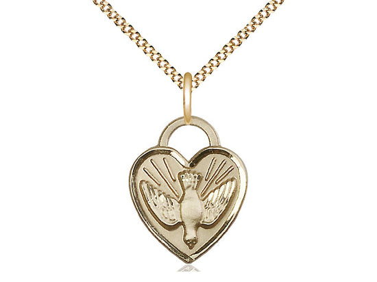 Medalla del corazón de confirmación llena de oro de 14kt en una cadena llena de oro