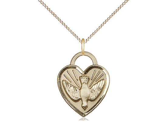 Medalla del corazón de confirmación llena de oro de 14kt en una cadena llena de oro