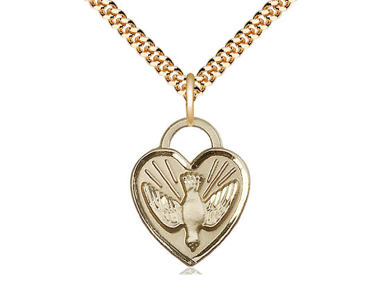 Medalla del corazón de confirmación llena de oro de 14kt en una cadena llena de oro