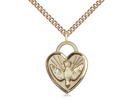 Medalla del corazón de confirmación llena de oro de 14kt en una cadena llena de oro