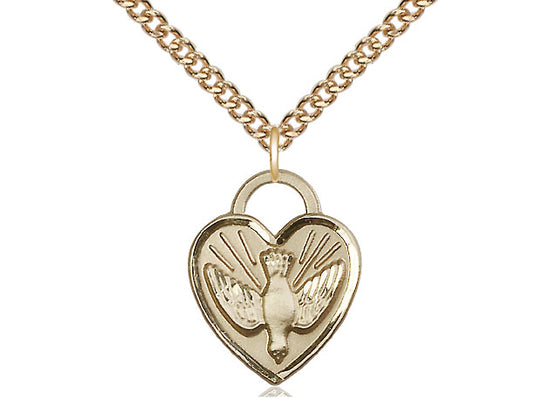 Medalla del corazón de confirmación llena de oro de 14kt en una cadena llena de oro