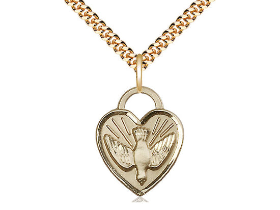 Medalla del corazón de confirmación llena de oro de 14kt en una cadena llena de oro