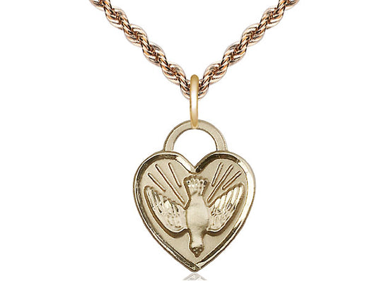 Medalla del corazón de confirmación llena de oro de 14kt en una cadena llena de oro
