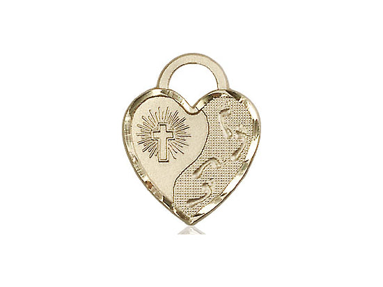 Fuípers de oro de 14kt colgante de corazón en una cadena de acera de luz de oro de 18 pulgadas