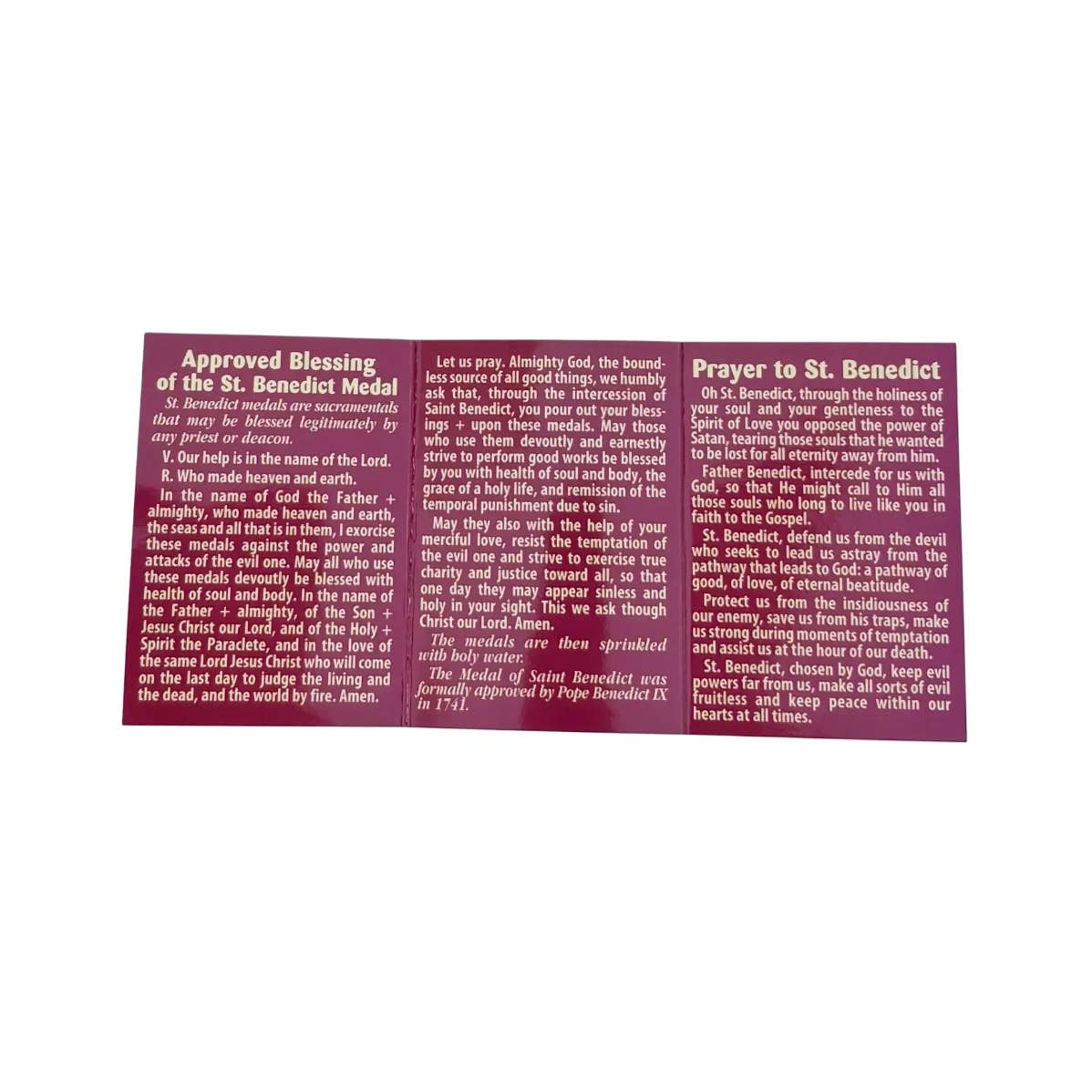 St. Benedict Cross Medal Prayer Card