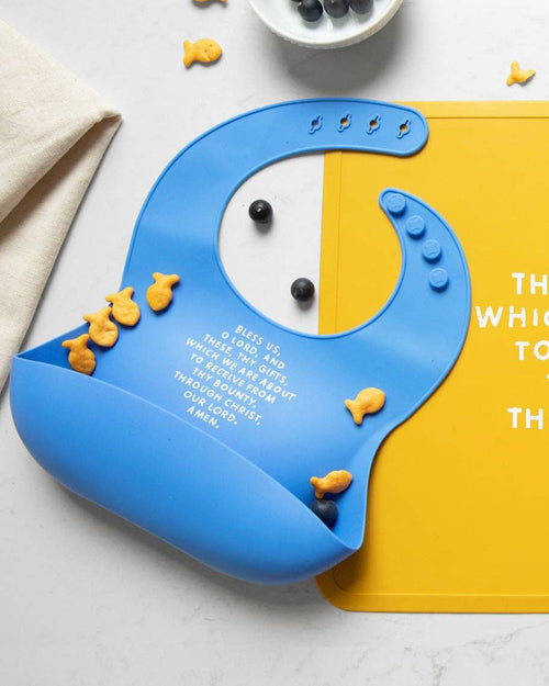 Meal Blessing Silicone Bib: Powder Blue