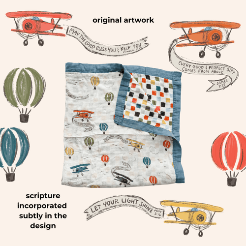 Scripture Planes Luxury Double Sided Muslin Catholic Blanket