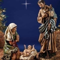 3 Piece Brown and Blue Holy Family Nativity (39" Scale) - Unique Catholic Gifts