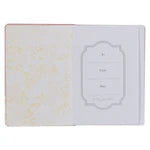 Open pink floral classic journal with personalized name page and elegant gold foil floral design on left page