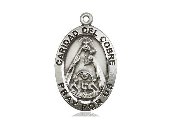 Sterling Silver Caridad del Cobre Pendant on a 24-Inch Light Rhodium Heavy Curb Chain