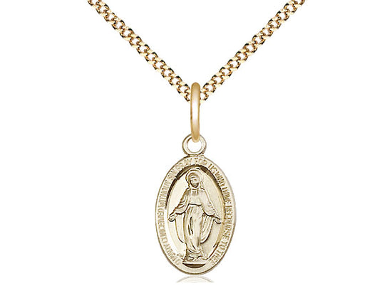 Gold Filled Miraculous Medal Pendant (3/8") with 18" chain