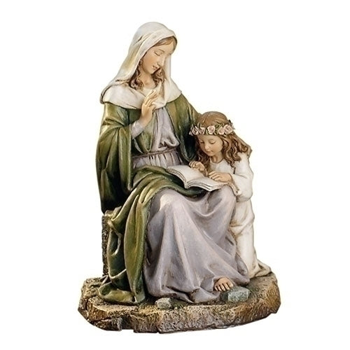 St. Anne statue 7 inches tall depicting the mother of Virgin Mary teaching a child, devotional gift for mothers