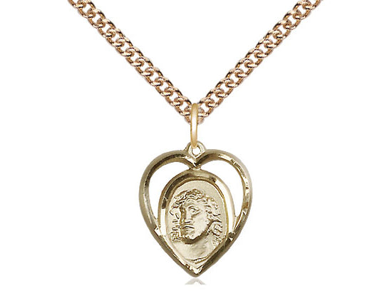 Colgante Ecce Homo lleno de oro de 14kt en una cadena de acera de luz llena de oro