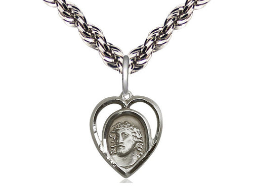 Sterling Silver Ecce Homo Pendant on a Sterling Silver Curb Chain