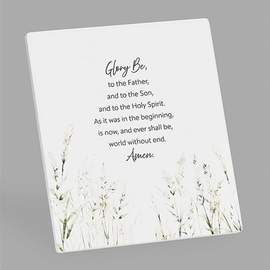 5.5" ceramic wall plaque with easel back featuring "Glory Be" prayer and delicate grass illustration on white background