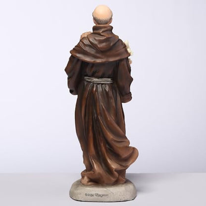 6 3/8" polyresin St. Anthony statue showing detailed brown robe and serene pose holding Child Jesus from the back view