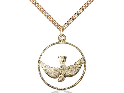 14kt gold filled Holy Spirit pendant with detailed wings on 24-inch gold plate heavy curb chain