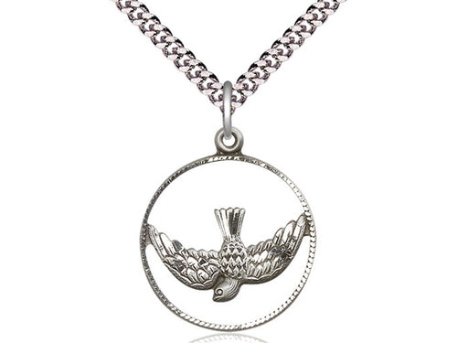 Collar Del Espíritu Santo De Plata De Ley Con Cadena De Plata De Ley