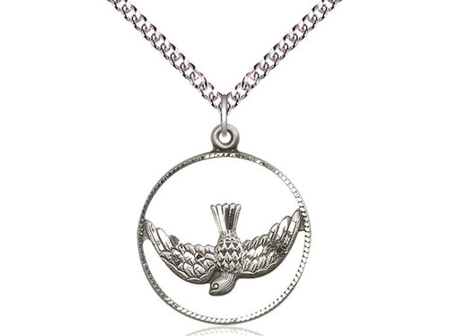 Collar Del Espíritu Santo De Plata De Ley Con Cadena De Plata De Ley