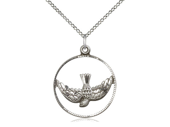 Collar Del Espíritu Santo De Plata De Ley Con Cadena De Plata De Ley