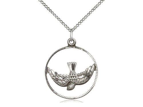 Collar Del Espíritu Santo De Plata De Ley Con Cadena De Plata De Ley
