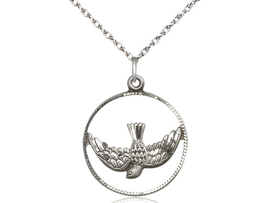 Collar Del Espíritu Santo De Plata De Ley Con Cadena De Plata De Ley