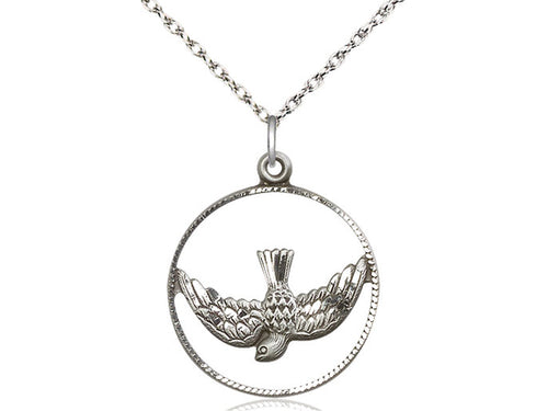 Collar Del Espíritu Santo De Plata De Ley Con Cadena De Plata De Ley