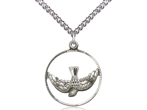 Collar Del Espíritu Santo De Plata De Ley Con Cadena De Plata De Ley