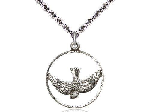 Collar Del Espíritu Santo De Plata De Ley Con Cadena De Plata De Ley