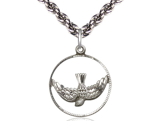 Collar Del Espíritu Santo De Plata De Ley Con Cadena De Plata De Ley