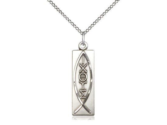 Collar De Pez De Plata De Ley Con Cadena De Plata De Ley Con Bordillo Ligero