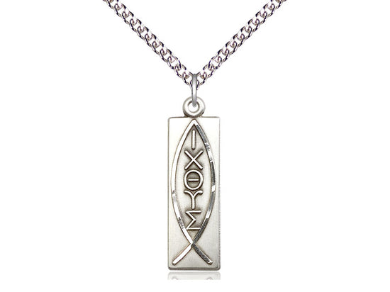 Collar De Pez De Plata De Ley Con Cadena De Plata De Ley Con Bordillo Ligero